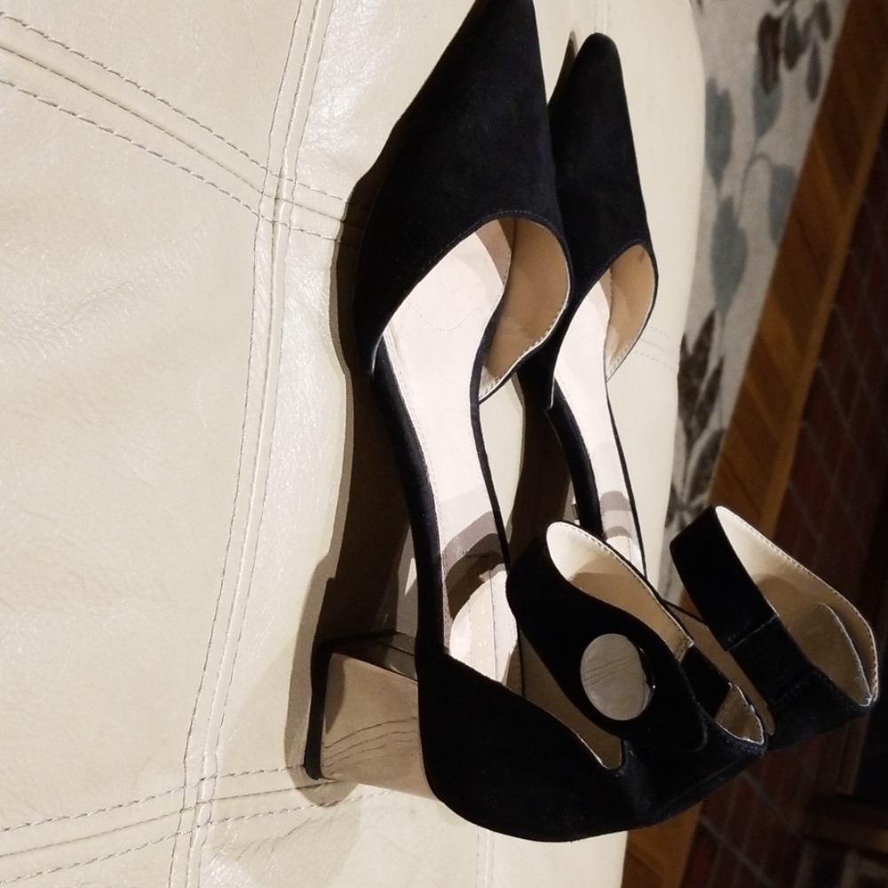 Topshop black suede shoe w. Metallic heel